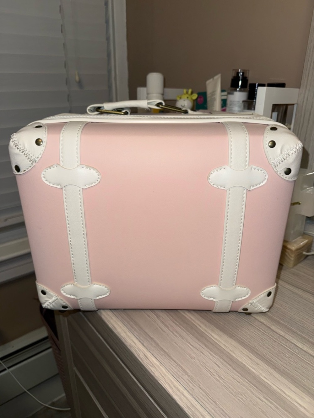 Soft Pink Travel Case with White Trim